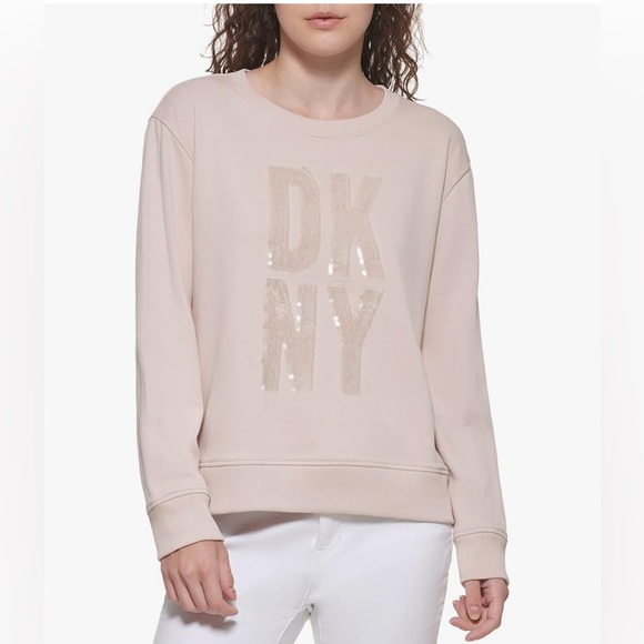 DKNY Pink Crew Neck Sweater with Ribbed Cuffs - Picture 1 of 6